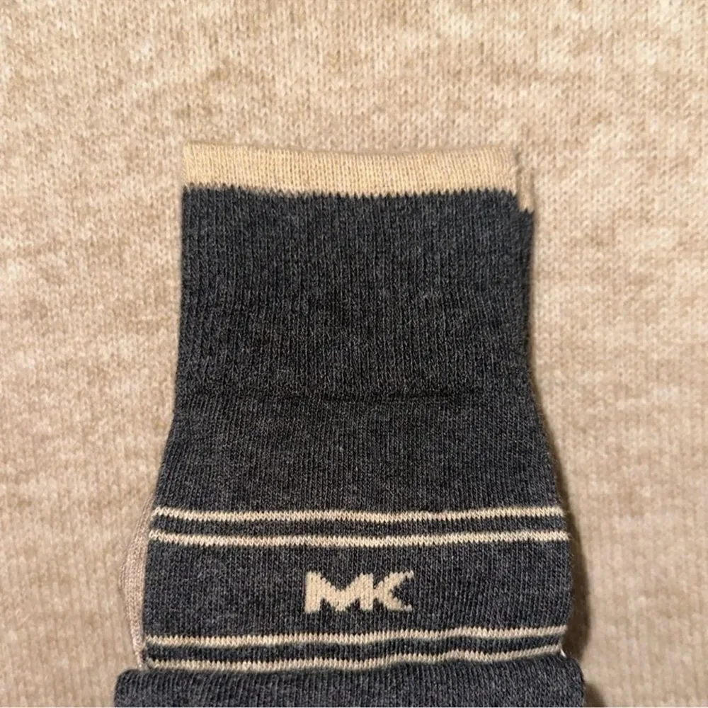 MK Men’s 3 pack Taupe Heather Gray Tan Ivory Cotton Blend Dress Crew Socks